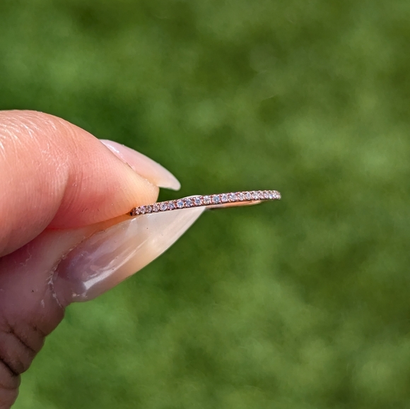 14K Rose Gold Diamond Dainty Thin Band Ring - Picture 4 of 9